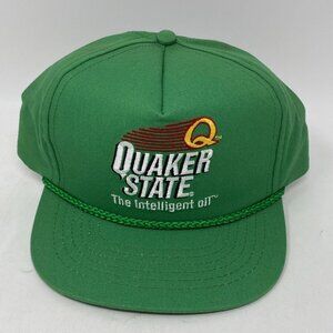 Vintage Quaker State Oil Rope Hat Cap Green Snap Back 90s Racing Made In USA